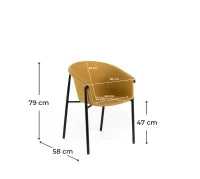 E-STYLO Sedia da pranzo in tessuto giallo con gambe in metallo nero, 58cm X 56cm H. 79cm.
