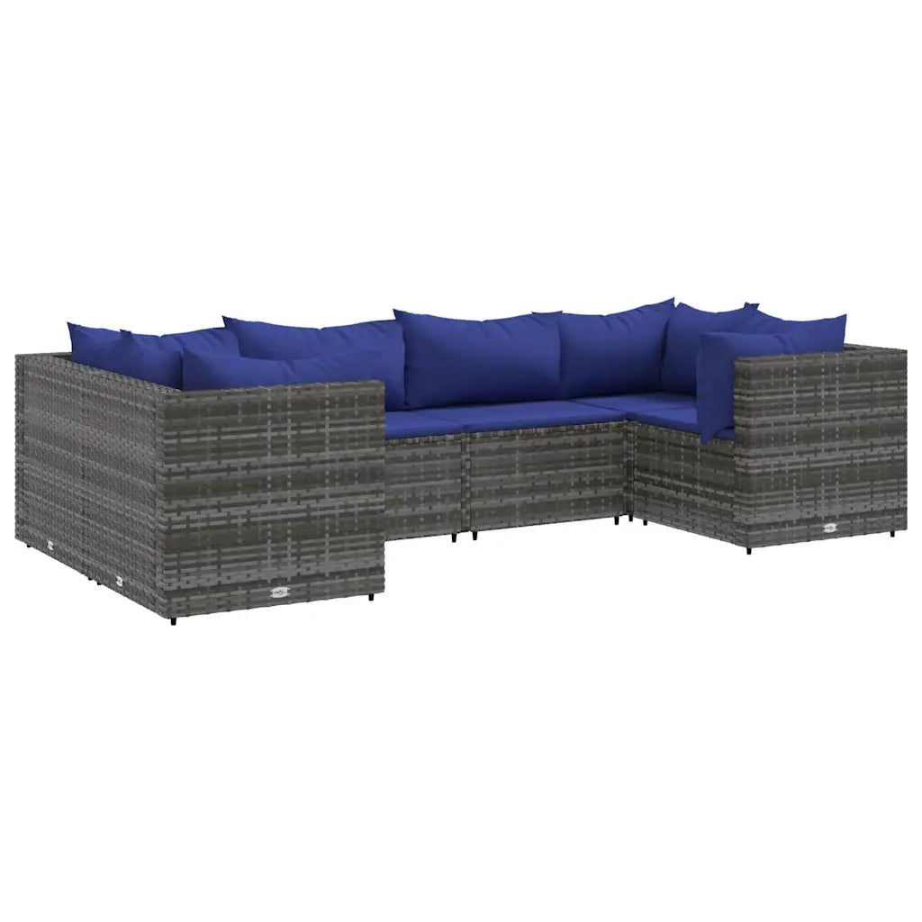 vidaXL Set Divani da Giardino 6 pz con Cuscini in Polyrattan Grigio