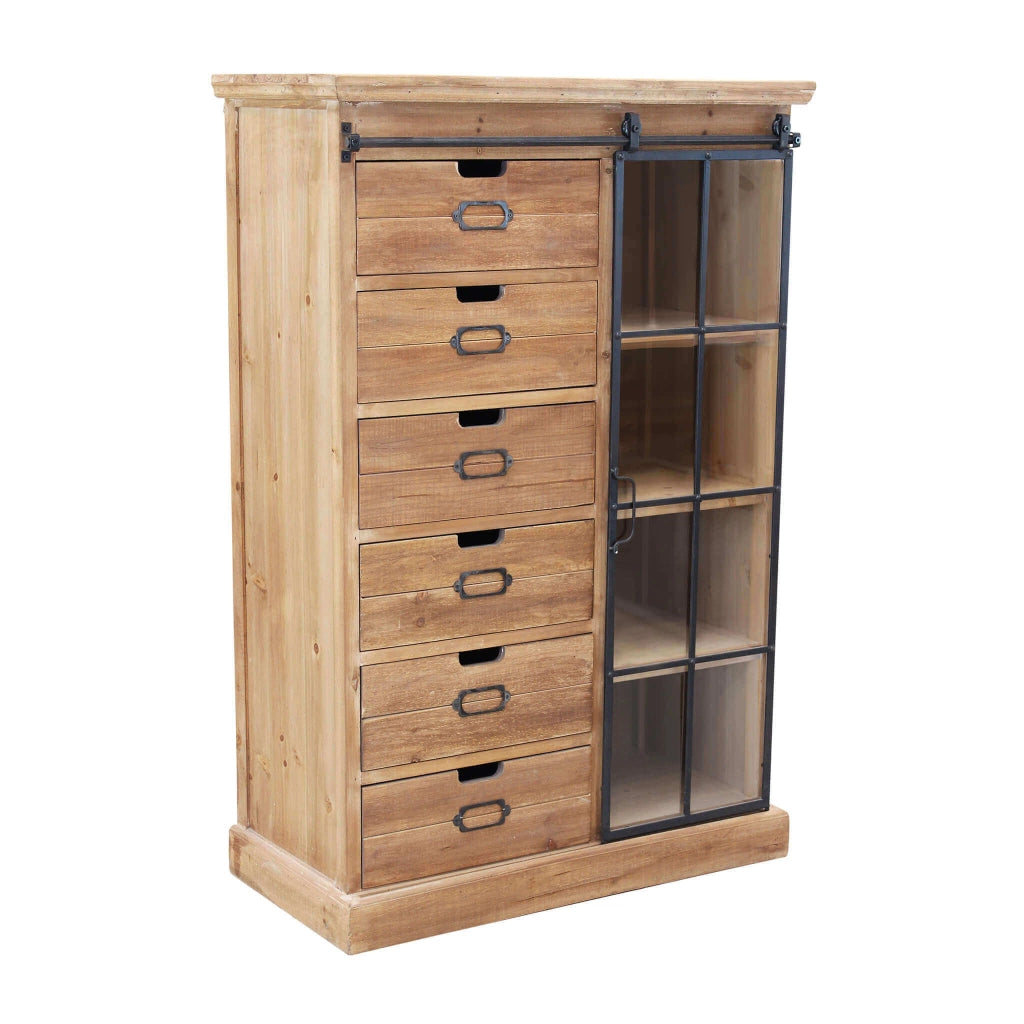 MOBILE CLAUDIUS CON ANTA SCORREVOLE E CASSETTI IN LEGNO 82 X 39,5 X H123 CM