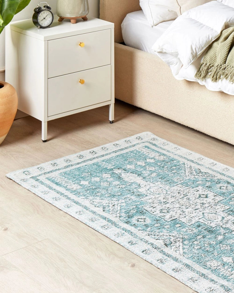 Tappeto in cotone di colore verde menta 80 x 150 cm con motivo orientale soggiorno camera da letto stile retrò