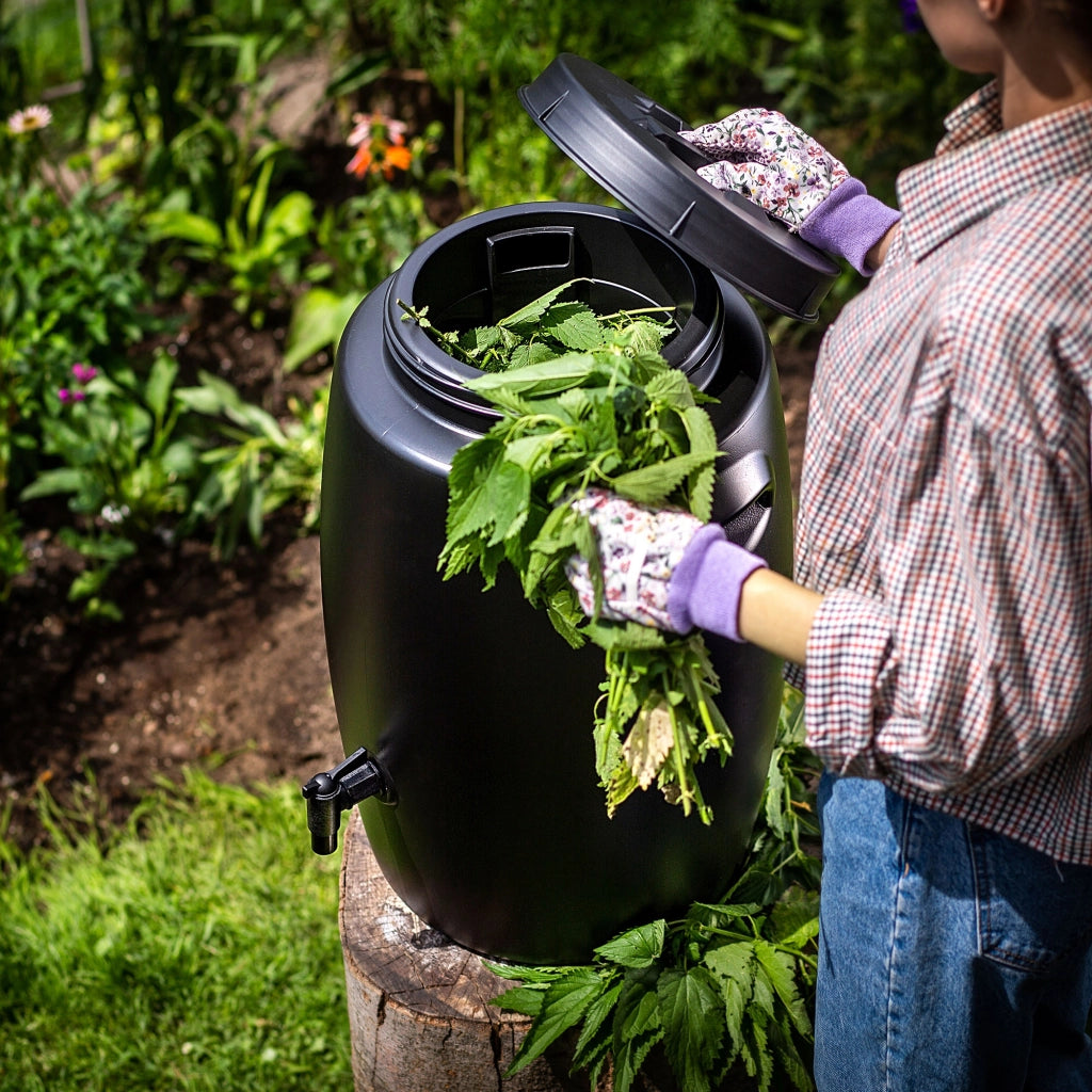 Compostiera da giardino KADAX da 55 litri, contenitore per fertilizzanti domestici utilizzabile tutto l'anno con rubinetto, robusta.
