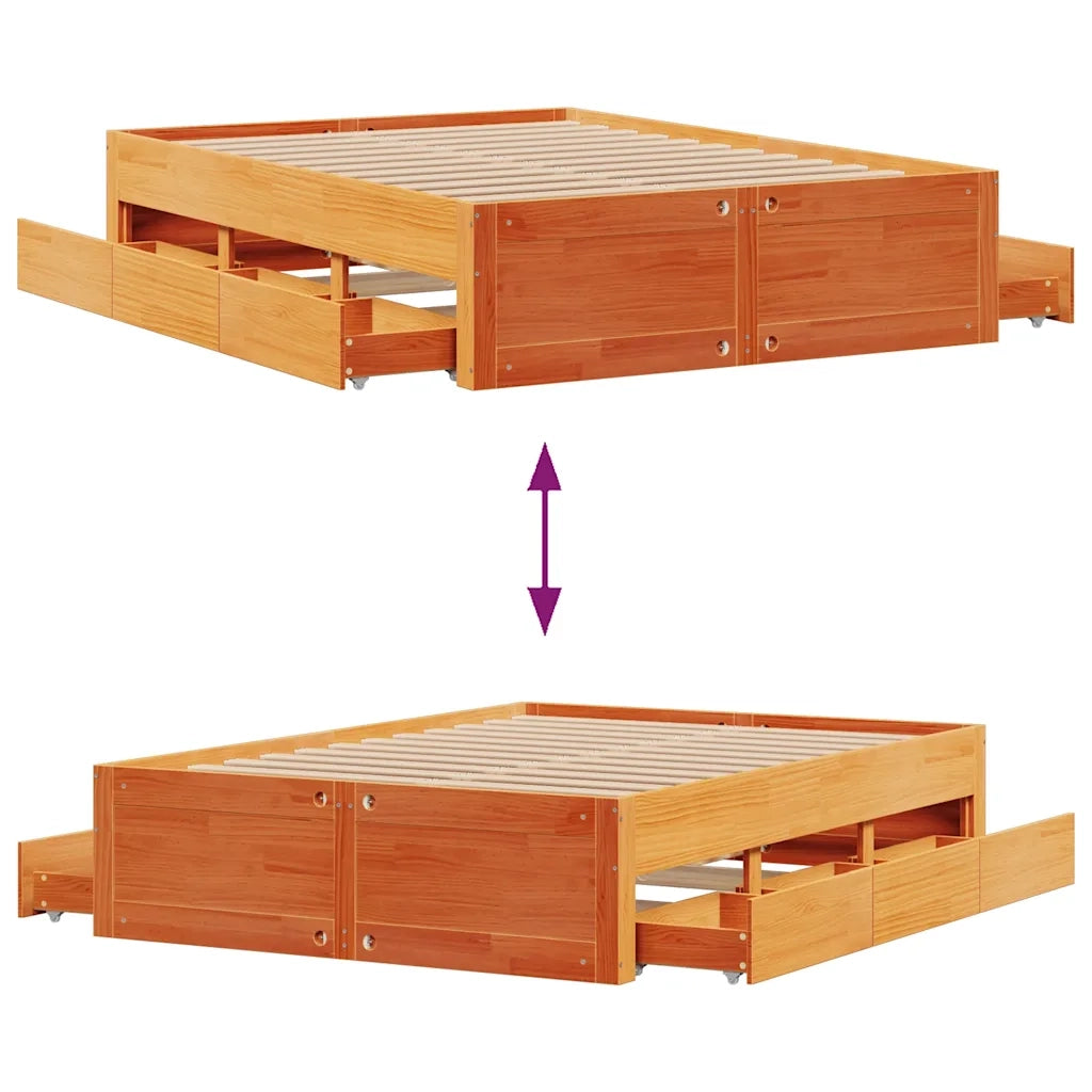 vidaXL Letto senza Materasso con Cassetti Marrone Cera 150x200 cm Pino
