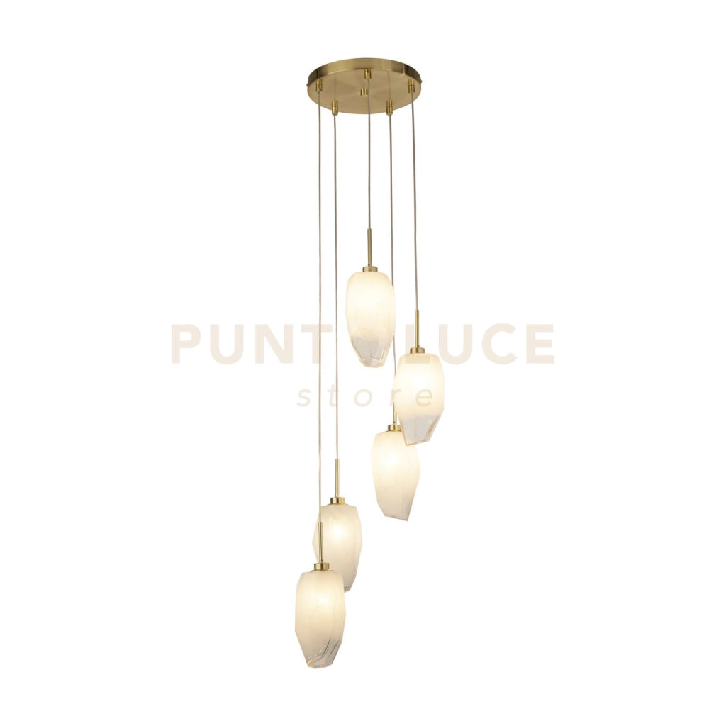 Rocky 5Lt Multi Drop Pendant, metallo ottone satinato e vetro