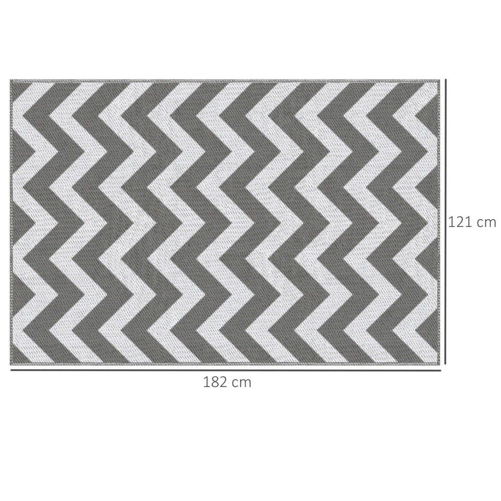Tappeto da Esterno Reversibile 121x182 cm con Fantasia Geometrica Grigio e Bianco