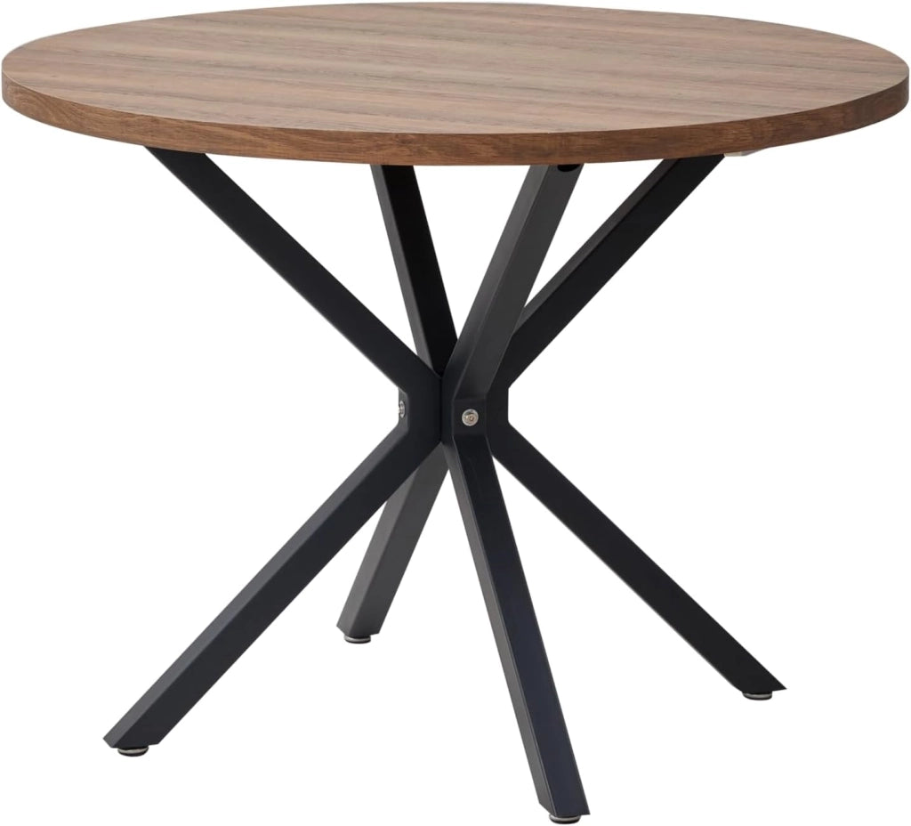 GrandCA HOME Tavolo da Pranzo Rotondo con Piano Moderno Effetto Marmo, Tavolo da Pranzo da Cucina con Quattro Gambe in Metallo, per Sala da Pranzo, Marrone Chiaro