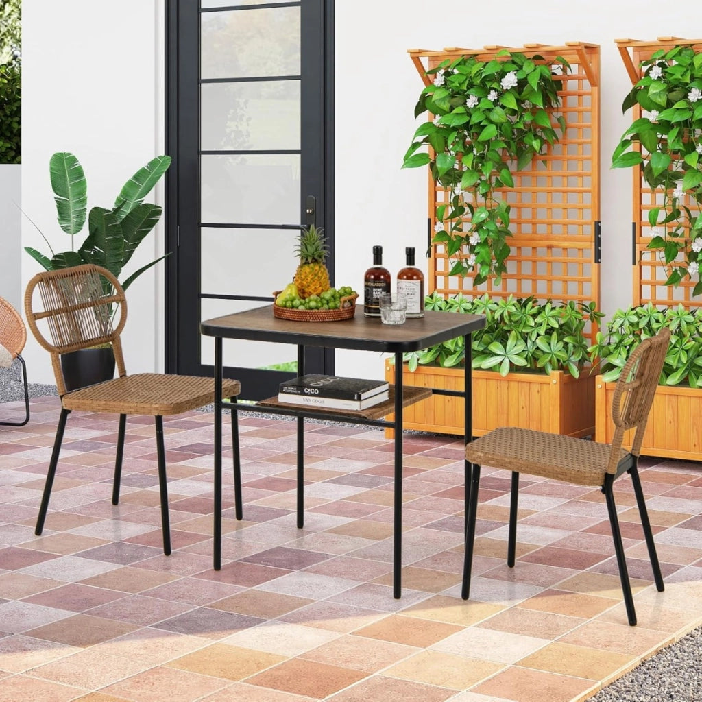 Set da pranzo da patio 3 pezzi per interni ed esterni, Set da pranzo da patio e tavolo da pranzo con ripiano Naturale-Set mobili da esterno