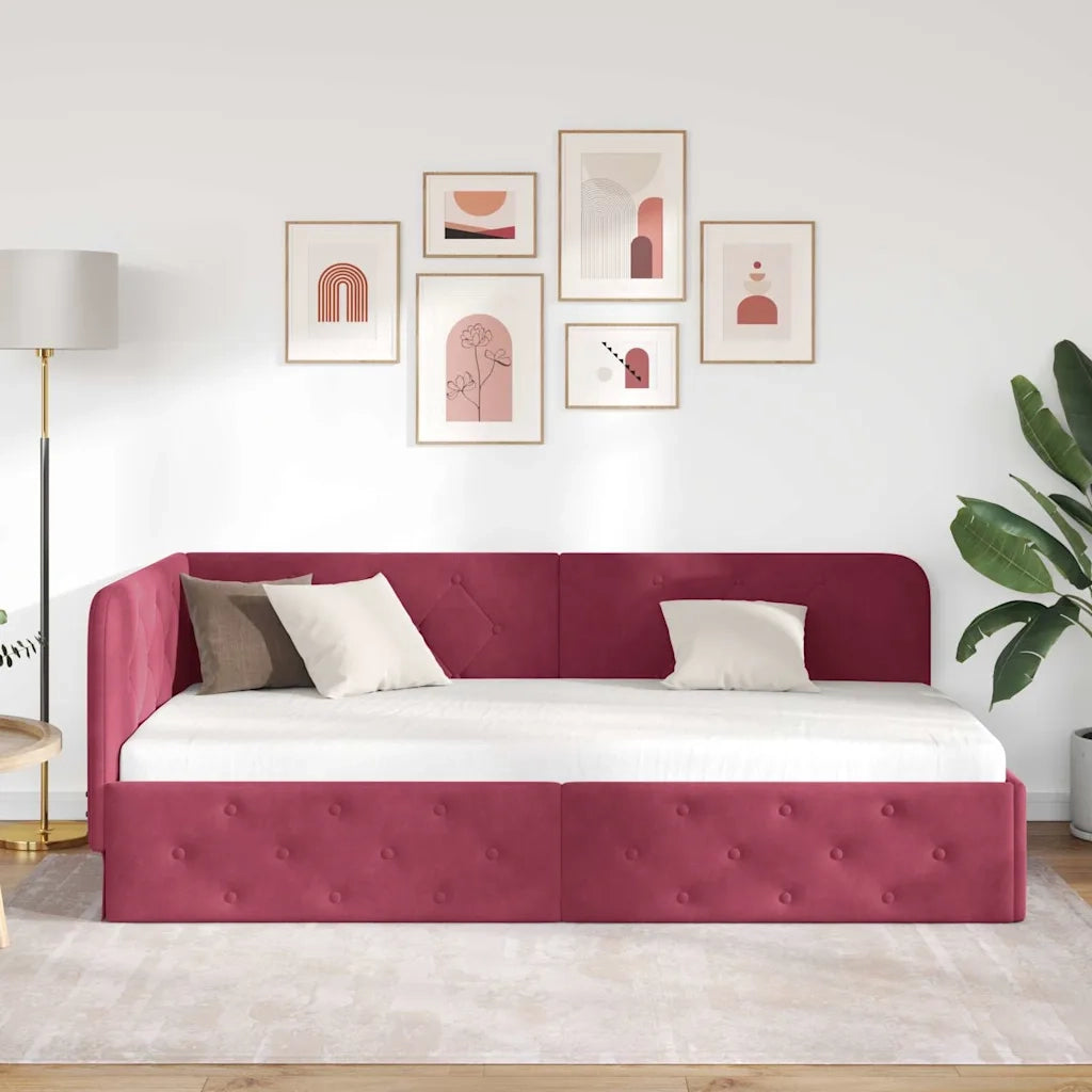 Cornice del letto ad angolo Rosso Vino 90 x 200 cm Velluto 42016537