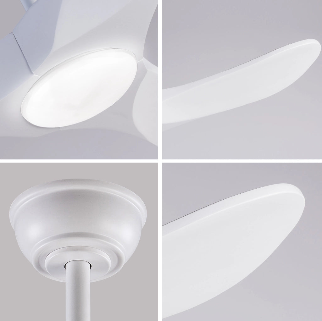 Ventilatore da soffitto 60" con LED dimmerabile; 3 pale in legno massello; bianco