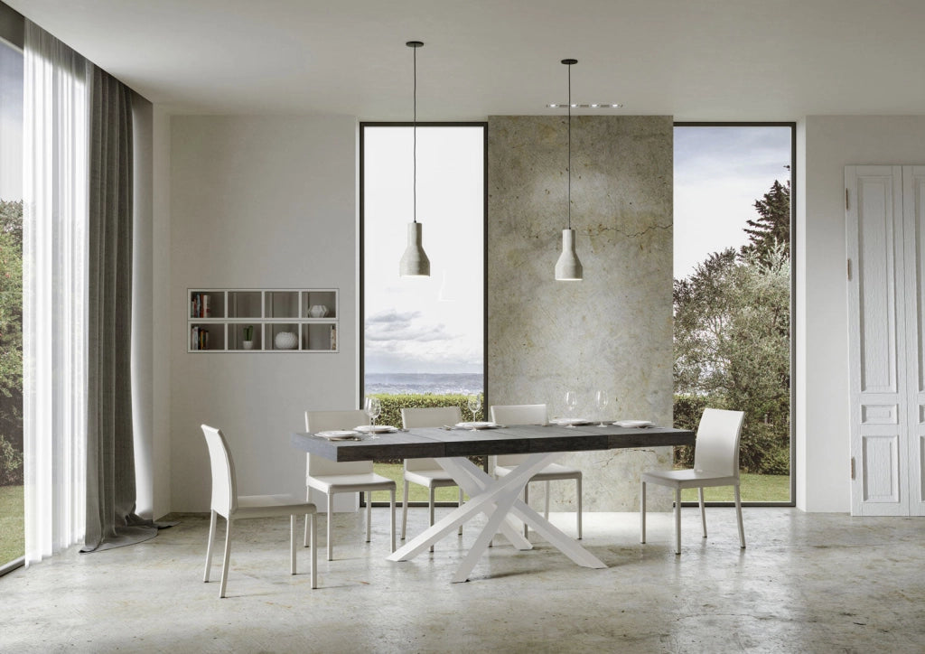 Tavolo Allungabile 130-234x90x77 cm Volantis Premium Cemento Telaio Bianco