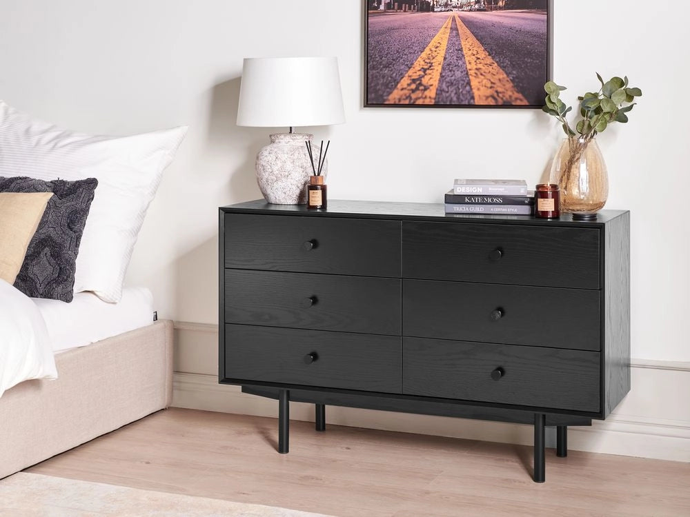 Cassettiera a 6 cassetti in truciolato nero MDF Moderna unità di archiviazione Soggiorno Camera da letto