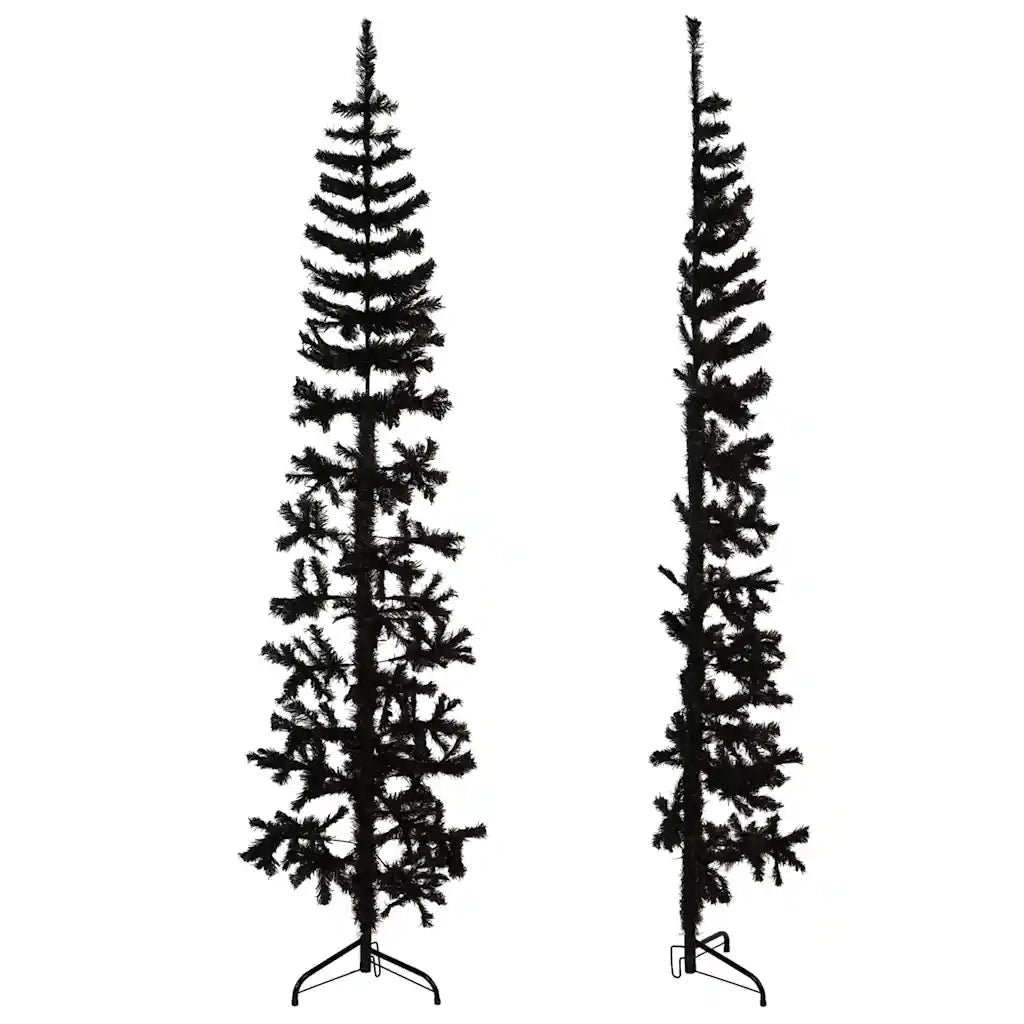 Albero Natale Artificiale Sottile a MetÃ  e Supporto Nero 210 cm