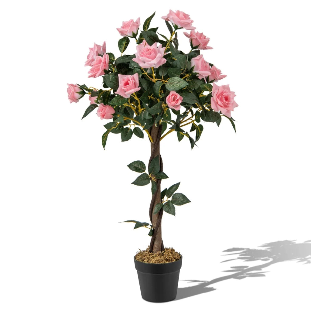 Pianta di rosa artificiale 93 x 16 x 13 cm decorativa realistica e non richiede manutenzione realizzata in tessuto di poliestere verde e rosa 20_0013159