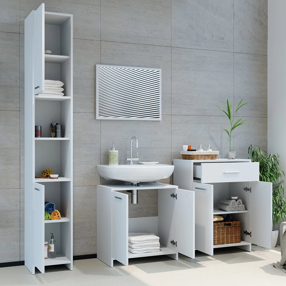 Vicco Set mobili bagno Bianco 4 parti, con armadio alto e cassettiera
