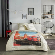 Completo letto - TODAY - JAVA - 2 persone - 240x220 cm - Cotone - Stampa Londra - Bianco sporco