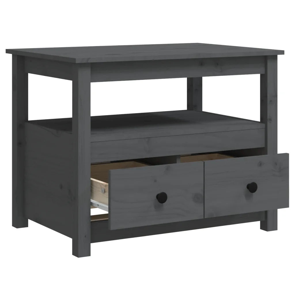 Tavolino da Salotto Grigio 71x49x55cm in Legno Massello di Pino 820938