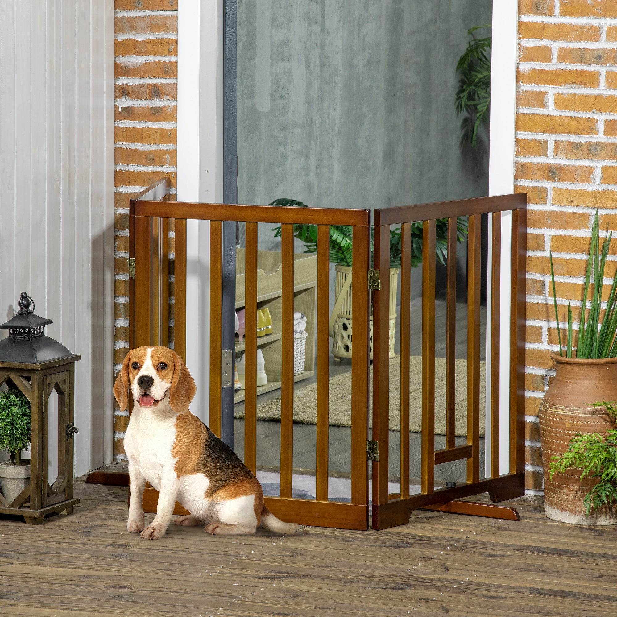 Cancellino per Cani  Pieghevole 181x35x76 cm in Legno di Pino Marrone Scuro