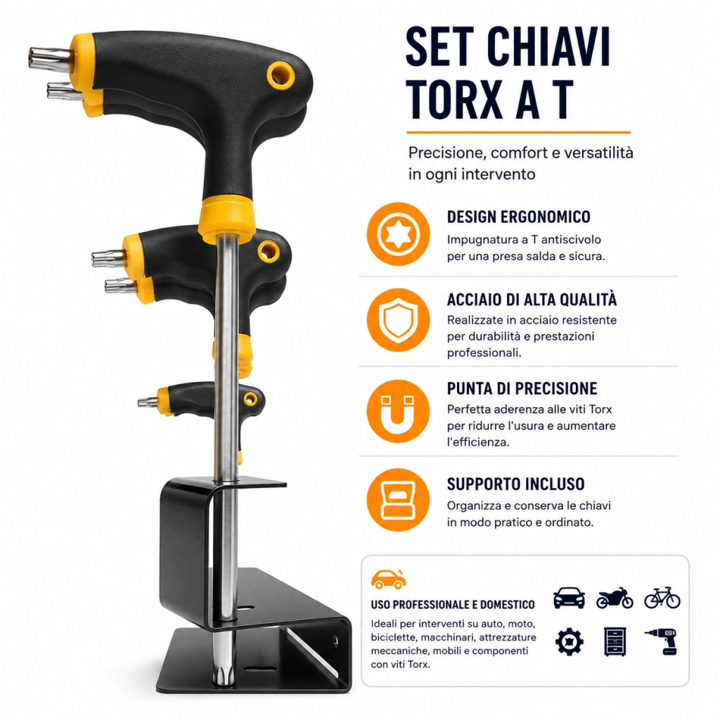 Set 10 Chiavi Torx a T Con Supporto T9-T50 Antiscivolo 262009