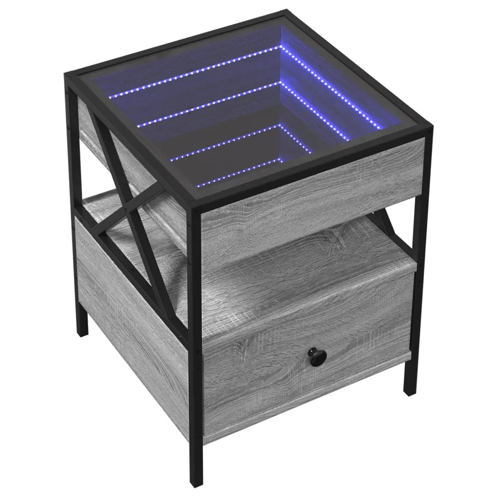 Comodino con LED Infinity-Tavolino da notte Grigio Sonoma 40x40x51 cm 676290