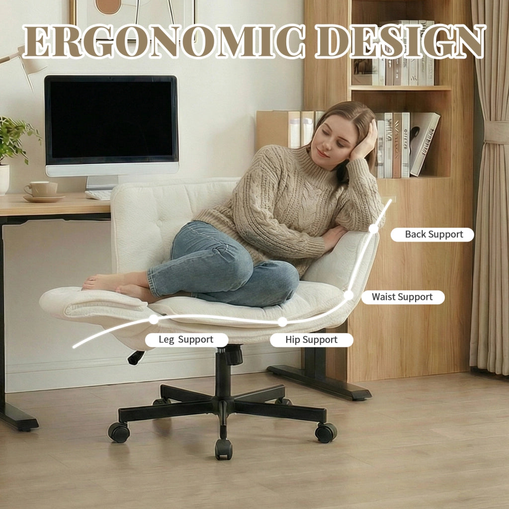 Sedia da ufficio girevole con braccioli regolabili a 5 livelli seduta in memory foam chenille bianca con ruote silenziose