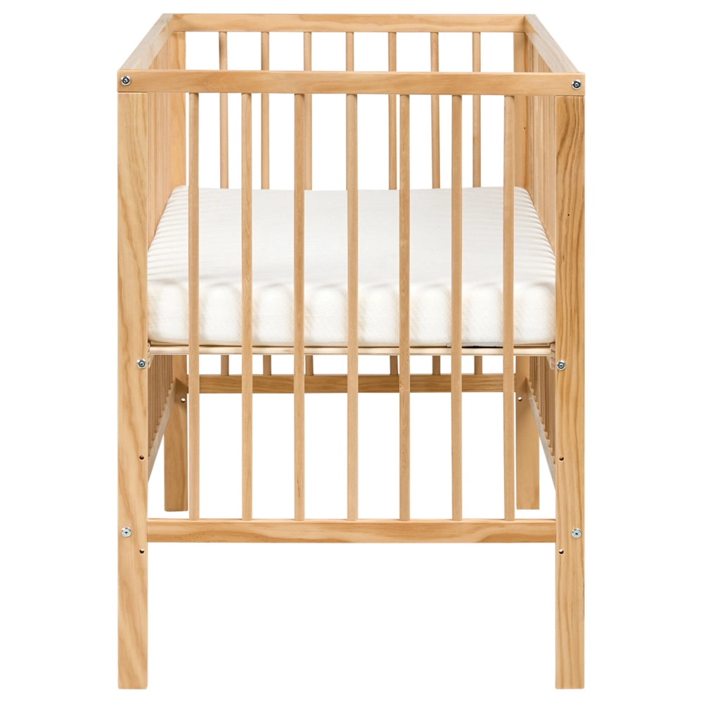 Lettino culla per neonati in legno di pino marrone chiaro 60 x 120 cm con barre regolabili in altezza Dimensioni standard