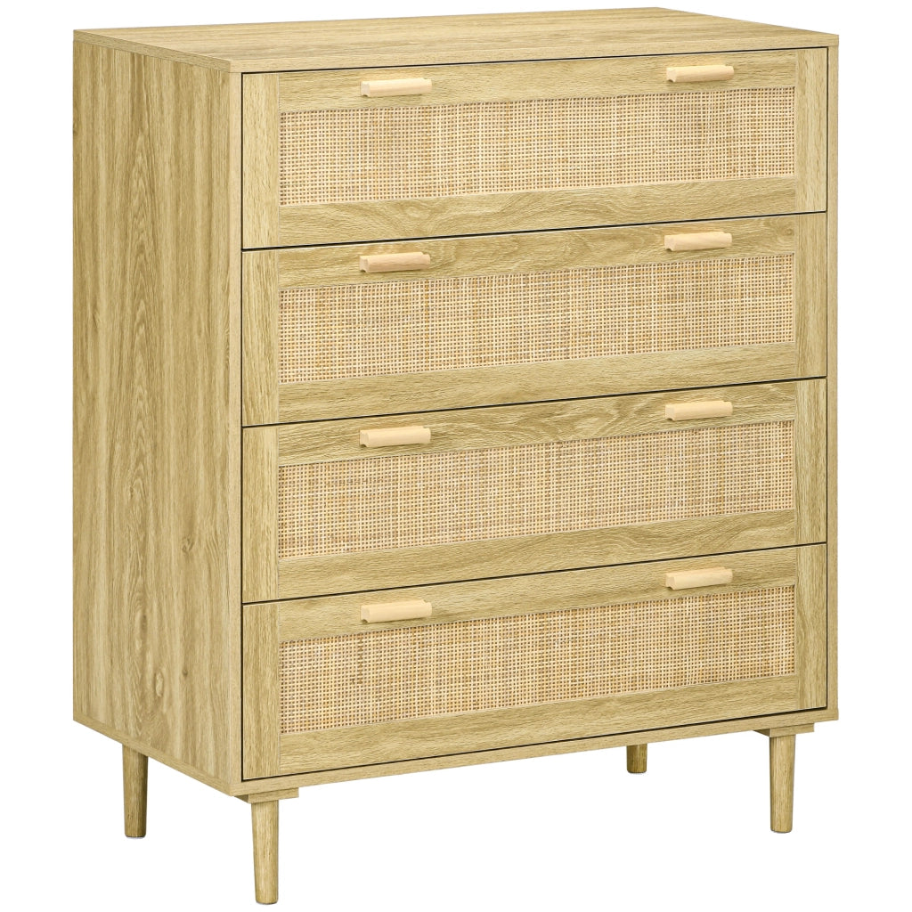 Cassettiera 4 cassetti con fronte in rattan ¨C Minimal ¨C 90x45x108,5 cm colore legno chiaro