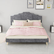 Letto matrimoniale 160x200 cm in tessuto e metallo, testiera geometrica grigio