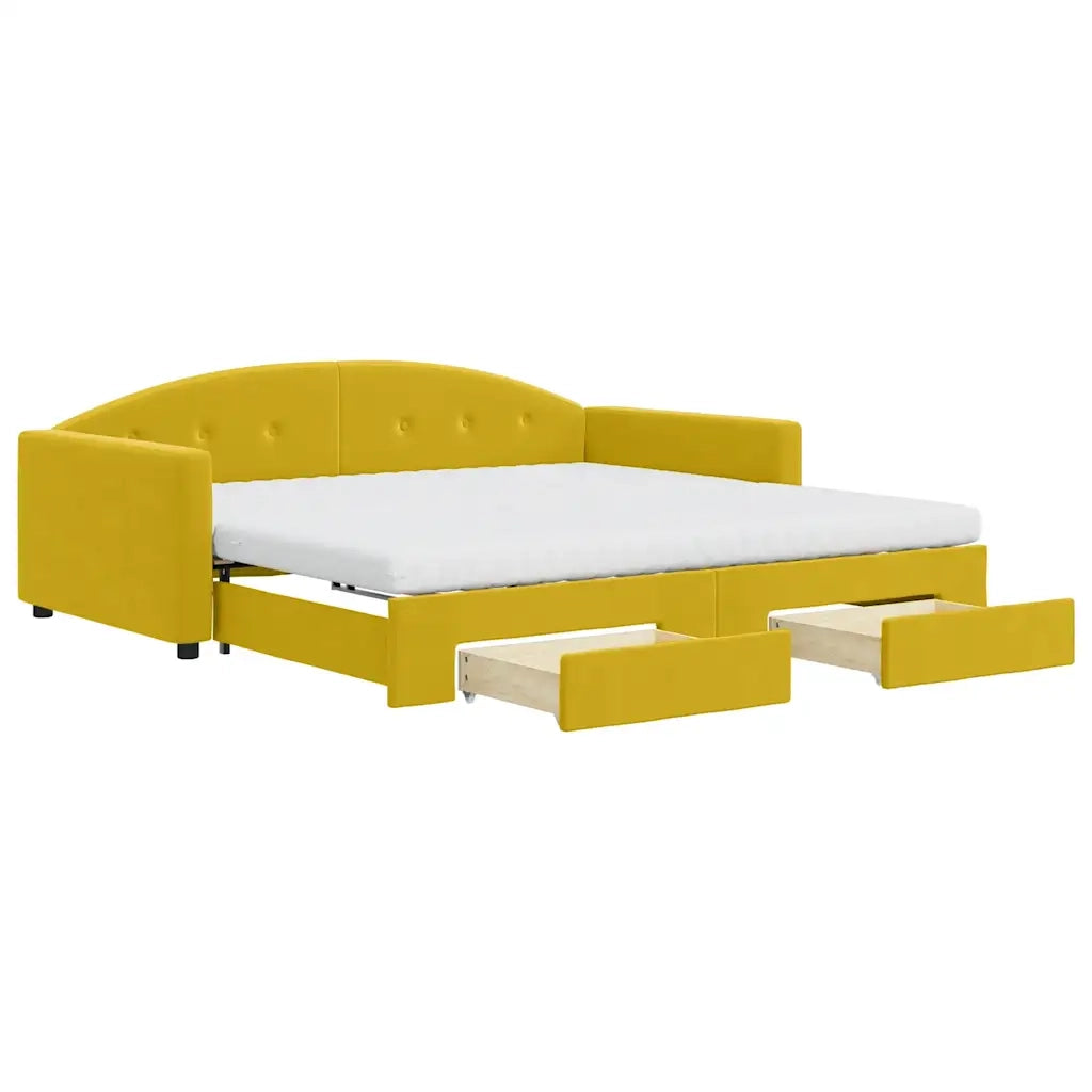 Divano Letto Estraibile con Cassetti Giallo 100x200cm Velluto 3197385