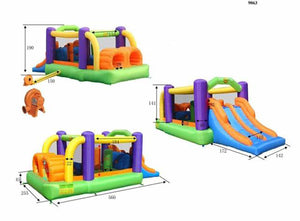 Castello Gonfiabile per Bambini Percorso a Ostacoli con Scivolo Doppio 560x255x190 cm Portata Massima 180 kg