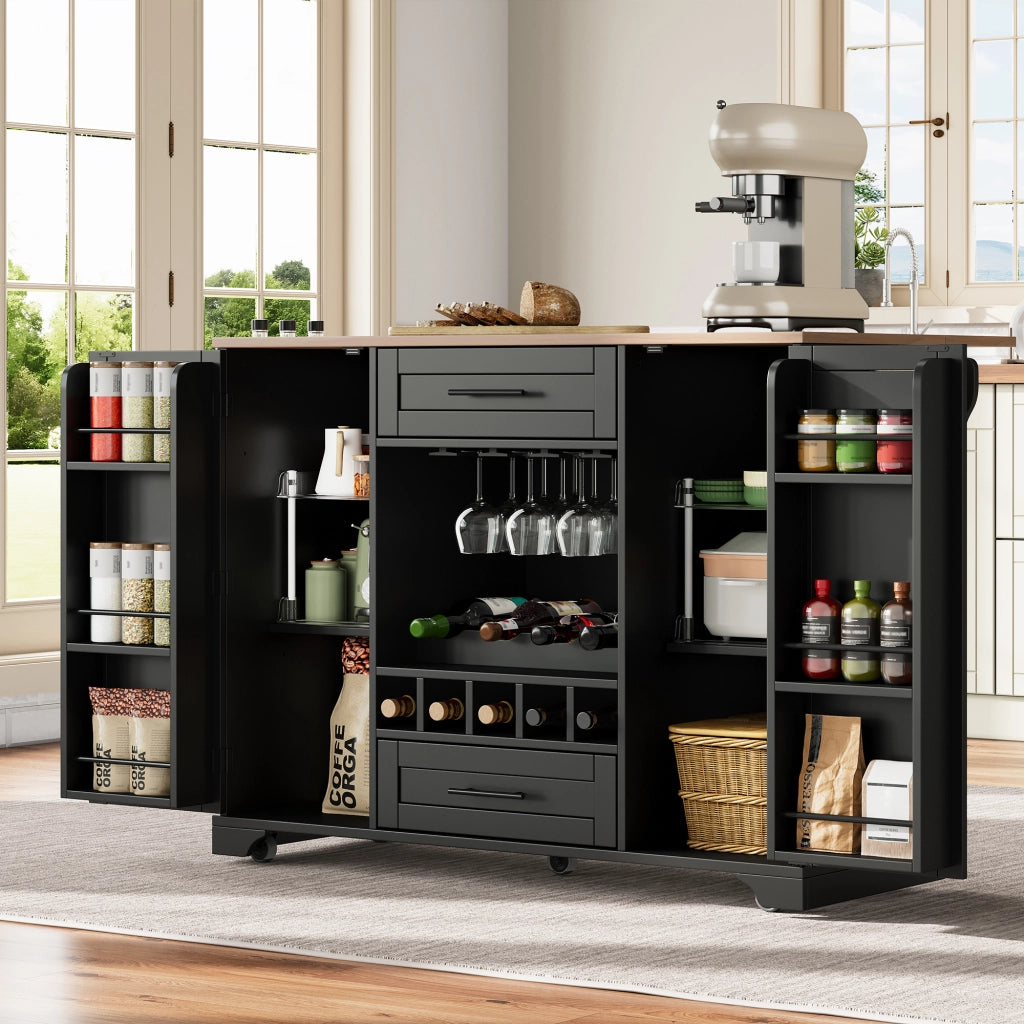 CARRELLO CUCINA ESTRAIBILE 138x45(70)x92 cm MDF Nero/Naturale
