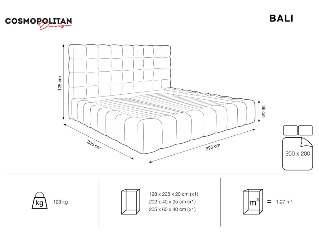 Cosmopolitan Design - Letto a cassettone con testiera "Bali" 200x200cm in velluto beige chiaro 