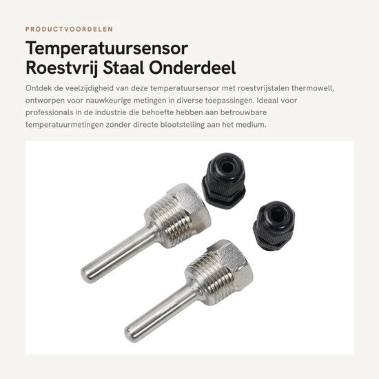 Sensore di Temperatura in Acciaio Inossidabile - Connettore a Viti - G1/2 - Massimo 40 Bar - PN40 - 2 Pezzi - Dimensioni 8x50mm - Termovalvola