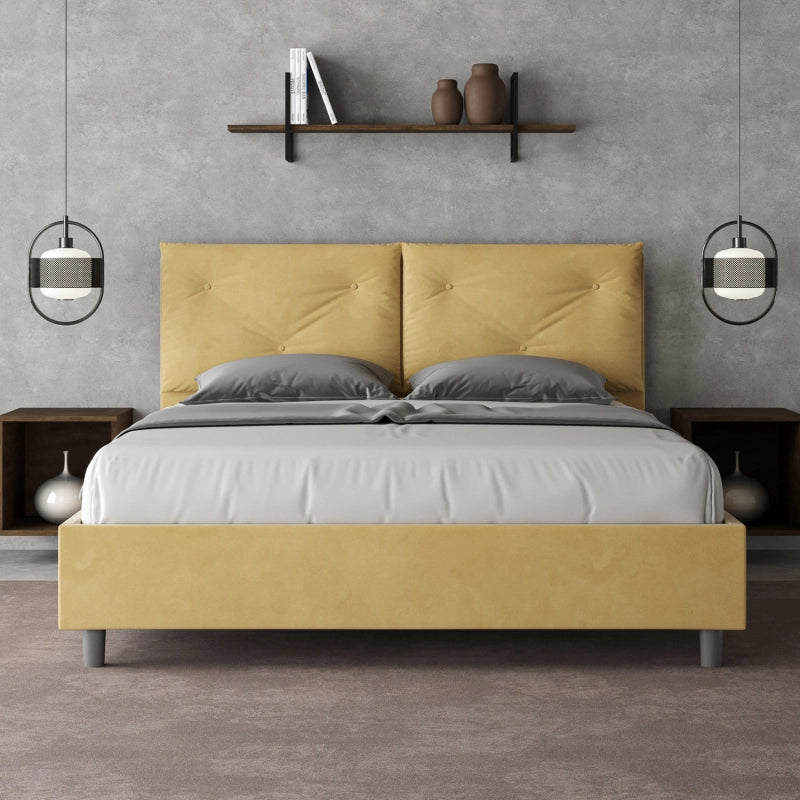 Letto imbottito Matrimoniale 160x210 cm Appia - Con rete,Microfibra,Ocra
