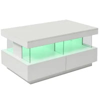 Tavolino da Salotto Moderno con Illuminazione LED e Ripiani in Acrilico, 100x60x49,5 cm, Bianco
