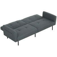 Divano Letto Clic Clac con Schienale Regolabile in Tessuto Effetto Lino, Legno e Acciaio, 200x77x72 cm, Grigio