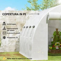 Telo Serra in PE con 8 Finestre, Porta Avvolgibile e Bordi Interrati, 4x3x2 m, Bianco