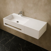 Lavabo in artificial stone bianco opaco matt modello alex sospeso con porta salviette *** confezione 1