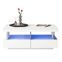 Tavolino da Salotto Moderno con Illuminazione LED e Ripiani in Acrilico, 100x60x49,5 cm, Bianco