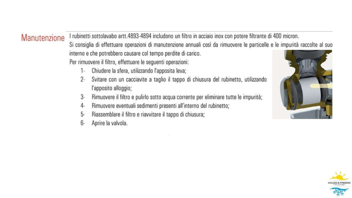 Rubinetto filtro a sfera con snodo 1/2x10 sottolavabo ottone cromato filtrino 