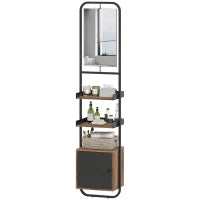 Scaffale da bagno con specchio, scaffale di archiviazione con ripiani regolabili e armadio, 40x30x179cm, nero