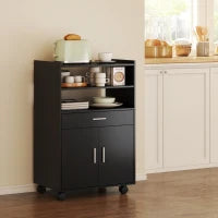 Mobile Microonde in Legno con Cassetto, Armadietto a 2 Ante e 2 Ripiani, 59x40x92 cm, Nero