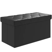 Panca Contenitore Pieghevole da 84L, Coperchio Imbottito e Rivestimento Finta Pelle, 76x38x38cm, Nero