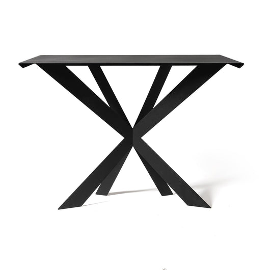 Consolle Exsodus Zeus 110x35x85 cm in ferro verniciato nero Design moderno geometrico traforato Mobile da ingresso o soggiorno Made in Italy