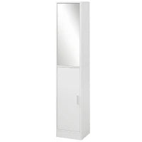 kleankin Mobile Colonna Bagno in Legno a 5 Ripiani con Anta a Specchio Apribile, 32x28x162 cm, Bianco