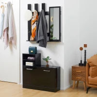 Set Appendi Abiti da Ingresso con Specchio e Scarpiera per 8 Paia di Scarpe, Nero Lucido