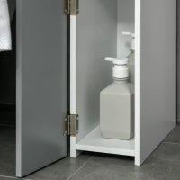 kleankin Colonna Bagno con 2 Ripiani e 2 Armadietti, in Legno, 15.2x29.8x118 cm, Bianco e Grigio