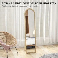 Specchio da Terra e Parete a Figura Intera con Cavalletto, Effetto Pietra e Forma ad Arco, 40x160 cm, Beige