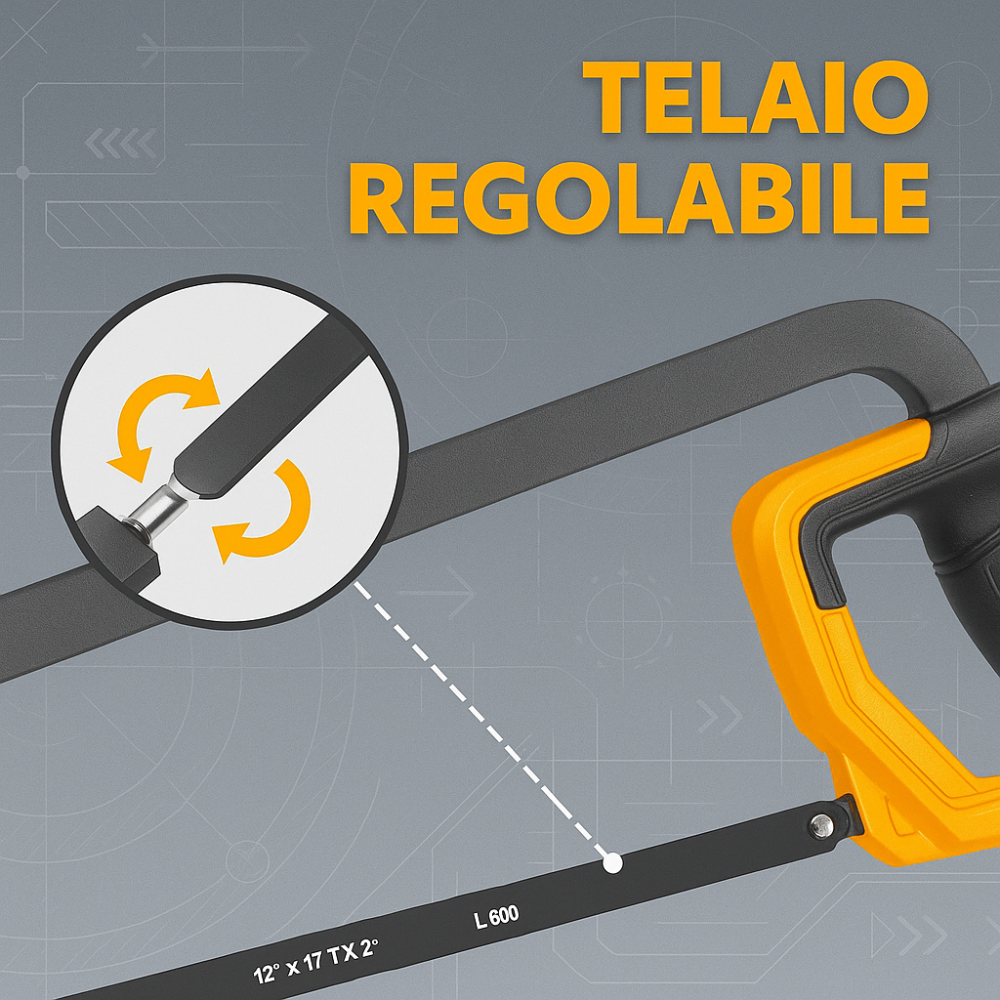 Seghetto arco 300 mm regolabile lama 65 mn 24 t impugnatura morbida acciaio