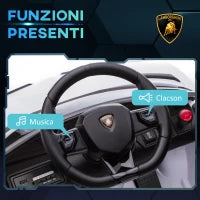 Macchina Elettrica per Bambini a 12V Licenza Lamborghini con Clacson e Telecomando, 107.5x63x42 cm, Bianca