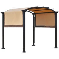 Pergola con Tende Scorrevoli da Giardino 295x245cm, Gazebo a Pergola da Esterno in Metallo Cachi