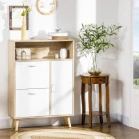 Scarpiera Salvaspazio per 8 Paia di Scarpe con 2 Ante e Armadietto in Legno, 80x25.5x112.5cm, Bianco